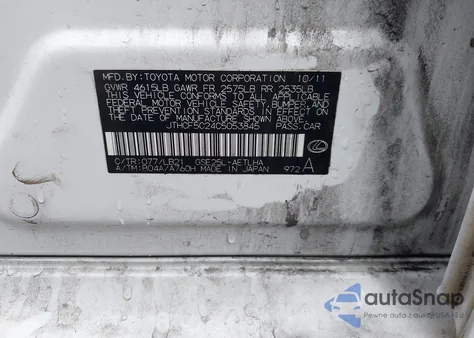 2012 Lexus Is 250 z USA, uszkodzony, nr VIN JTHCF5C24C5053845